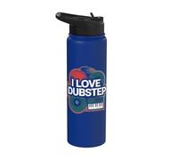 Teclado DJ de vinilo con texto en inglés «I Love Dubstep Music» Stainless Steel Insulated Water Bottle