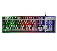 Mars Gaming MK220, Idioma Francés, Teclado Gaming Híbrido H-Mech, Iluminación FRGB Rainbow + Halo, Panel de Aluminio, Anti-Ghosting, USB Plug & Play, PC PS5 Xbox Switch, Negro