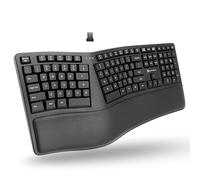 Teclado ergonómico inalámbrico X9 con soporte acolchado para muñeca - Tipo cómodamente más largo - Teclado dividido inalámbrico para portátil, PC y computadora cromada con 110 teclas Ergo y cable de 5