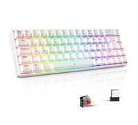 Teclado Gaming Inalámbrico Mecánico Francés, Gamer Teclado PC RGB TKL AZERTY, Recargable 65% TecURS Teclado de Juego/Retroiluminado, Anti-Ghosting, Switches Rojo para Windows/Mac, Blanco