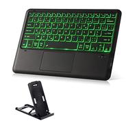 Teclado inalámbrico Bluetooth retroiluminado brillante Teclado AZERTY Escritorio con ratón TouchPad Compatible con tabletas Windows Android iPads iOS Smart Phones PC Bluetooth (NEGRO K12)