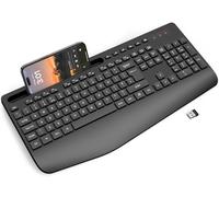 Teclado inalámbrico con reposamuñecas, teclados ergonómicos de tamaño completo con soporte para teléfono, modo de suspensión, 18 teclas multimedia, teclado numérico, teclado inalámbrico silencioso de