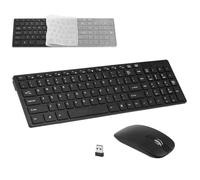 Teclado inalambrico K-06 2,4G + Ratón Combinado Teclado portátil español Ñ para Ordenador PC con ratón Plug and Play + Funda Silicona (Negro)