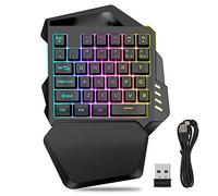 Teclado Inalámbrico para Juegos con una Sola Mano, 2.4G Letras de Iris Inalámbricas Luz de Color RGB Teclado de una Sola Mano 35 Teclas Teclado para Juegos con la Mano Izquierda, Teclado Ergonómi