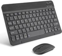 Teclado inalámbrico portátil, AIMMIE Rechargeable10 Teclado Universal ultradelgado para Tableta con Mouse inalámbrico, pequeño Teclado inalámbrico para... (Negro)