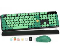 Teclado inalámbrico y mouse combinado, teclado de máquina de escribir retro de tamaño completo con reposamuñecas desmontable, modo de suspensión y patas inclinables, conexión inalámbrica de 2.4 GHz