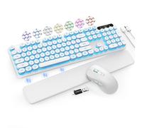 Teclado inalámbrico y mouse retroiluminado, teclado de máquina de escribir con teclas redondas retro, reposamuñecas desmontable, letras iluminadas, combo recargable de 2.4 G para Mac, Windows, PC,