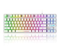 Teclado K16 con cable 87 teclas para juegos con sensación mecánica arco iris LED retroiluminado impermeable ergonómico 16 teclas anti ghosting PC Gaming Keyboard compatible con PC, juegos de juego