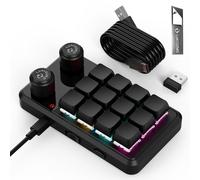 Teclado macro con teclado programable de 12 teclas, mini teclado mecánico para juegos con una mano, RGB OSU Micro teclado, perilla Macropad, receptor inalámbrico y cable tipo C de 1 m (negro)