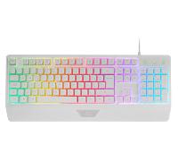 Mars Gaming MK124, Idioma Español, Teclado Ergonómico H-Mech Completo, Reposamuñecas Integrado, Iluminación FRGB Rainbow, Gaming Antighosting, Multiplataforma, Blanco