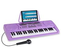 Teclado McGrey BK-4910VT para niños, 49 teclas, 16 sonidos, 10 ritmos, función aprendizaje, micrófono y soporte para partituras. Color morado. Ideal para principiantes.