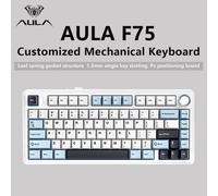 Teclado mecánico AULA F75 2,4G, inalámbrico/Bluetooth/teclado mecánico para juegos por cable, puede cambiar libremente entre modos de juego/oficina Glacier Blue