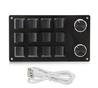 Teclado mecánico macro de una sola mano, teclado programable de 12 teclas, teclado mini de juegos multifunción DIY con perilla para oficina, laboratorio y PC, interruptor verde a (Todo negro)
