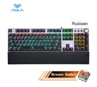 Teclado mecánico para juegos AULA F2088 Russian Punk con teclas azules/marrones.