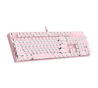 Teclado mecánico para juegos de máquina de escribir con interruptores rojos retroiluminados de luz blanca, tecla redonda retro de 104 teclas, estilo máquina de escribir con cable, cómoda escritura