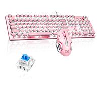 Teclado mecánico para juegos, estilo máquina de escribir con teclas redondas retro, diseño ergonómico, retroiluminación LED blanca para teclado