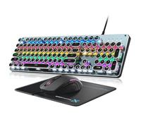 Teclado mecánico para juegos estilo máquina de escribir, interruptor azul, teclado de computadora con cable retroiluminado LED arcoíris, teclado de computadora con cable, panel de metal, teclas