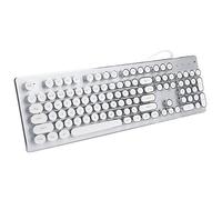 Teclado Mecánico para Juegos, Teclado Retro con Cable 104 Teclas, Teclado Ergonómico de Teclas Redondas Teclado Iluminado con Luz Mixta para Computadora de Escritorio/Portátil/Computadoras(Blanco)