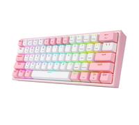 Teclado mecánico retroiluminado en Blanco y Rosa, con switches mecánicos, Ideal para Gaming y Escritura precisa.