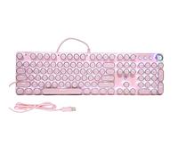 Teclado Mecánico Rosa, 104 Teclas, con Cable, Retro, Máquina Escribir, Redondo, Punk, Teclado para Juegos, con Retroiluminación RGB Ajustable, Modo Múltiple para Jugadores, Mecanógrafos(Rosado)