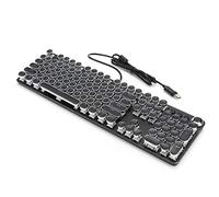 Teclado Mecánico, Teclado para Juegos con Cable USB de 104 Teclas, Teclas Redondas con Panel de Metal, Teclado Retro Estilo Máquina de Escribir con Retroiluminación para Escritorio, Computadora Portát