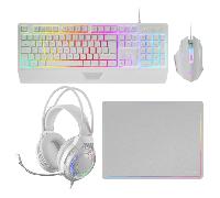 Mars Gaming MCP124PRO, Español, Combo Gaming 4en1, Teclado RGB H-Mech con Reposamuñecas, Ratón RGB 3200DPI y Switches HUANO, Auriculares FRGB, Alfombrilla Nanotextil 36x26cm, Multiplataforma, Blanco