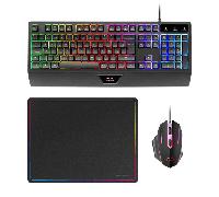 Mars gaming MCP124 Combo Gaming 3en1, Teclado Ergonómico H-Mech LED RGB, Ratón RGB 3200DPI Switches HUANO, Alfombrilla Nanotextil 360x260mm, Compatibilidad Multiplataforma, Combo PC Negro o Blanco con
