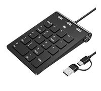 Teclado Numérico con Cable, USB A/USB C Ultradelgado 18 Teclas Mini Teclado Numpad Portátil Ergonómico con 3 USB 2.0 Puertos, Oficina Cálculo Extensiones de Teclado para Computadora Portátil, PC