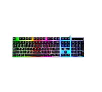 Teclado para juegos iluminado: panel de teclas Color Glow conectado por USB con sensación de silencio, diseño de control de precisión, soporte de teclas estables, accesorio de efecto