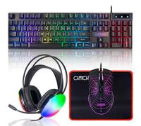 Teclado para juegos Ratón y auriculares con micrófono Combo USB con cable RGB retroiluminado Gamer Bundle Compatible con PC Windows 7/8/10/11 Xbox one PS4 PS5 (negro)