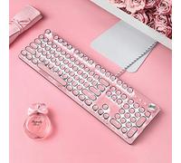 Teclado para juegos, retroiluminado de metal, retro, punk, interruptores azules, cable USB para PC, laptop, computadora de escritorio, gamer, teclado mecánico rosa, polvo de cerezo blanco