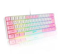 Teclado para juegos RGB con 60% de cable teclado portátil de 61 teclas con luz RGB de 11 cromas tecla flotante ABS teclas anti-ghosting completas sensación mecánica USB para PC Windows blanco rosa