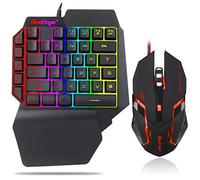 Teclado para juegos RGB con una mano y teclado retroiluminado para ratón, BlueFinger USB con cable Rainbow Letters Glow de una sola mano mecánico con soporte para reposamuñecas, juego de teclado para