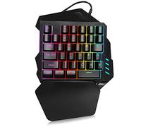 Teclado para juegos RGB de una mano, 5 teclas multimedia Mini teclado mecánico para juegos de 35 teclas USB con cable Rainbow Backlict Teclado de máquina de escribir de una sola mano con reposamuñecas, para juegos/oficina