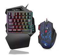 Teclado para juegos,Sunydog de una mano 35 teclas Retroiluminación LED + Ratón para juegos con cable con luz de respiración 5500 DPI Combo de teclado y mouse de 7 botones J50