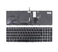 Teclado para portátil HP EliteBook 755 G3 / 850 G3 / 850 G4 / ZBook 15u G3 / G4 - Marco Plateado, Color Negro, con Puntero (PointStick), retroiluminado
