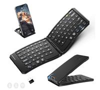 Teclado plegable ergonómico, teclado Bluetooth portátil plegable de viaje para negocios y viajes, 3 dispositivos de modo dual (2.4G + BTx2), teclados inalámbricos ultra delgados para Windows, iOS