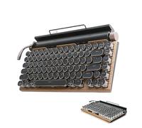 Teclado Retro para Máquina de Escribir, Teclado para Juegos Punk Retro Negro con Retroiluminación RGB, Teclas Redondas de Metal, Teclado Mecánico Inalámbrico BT5.0 con Cable USB, (Color de grano de