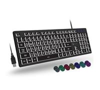 X9 Teclado retroiluminado de impresión grande con cable, teclas iluminadas fáciles de ver para personas mayores, ancianos y niños, teclado iluminado por USB con 7 colores de retroiluminación, letras