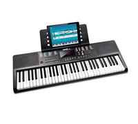 RockJam Teclado compacto de 61 teclas con soporte para partituras, fuente de alimentación, pegatinas para notas de piano y lecciones sencillas de piano, color negro