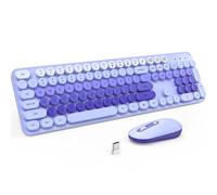 Teclado y mouse inalámbricos, combo de teclado silencioso, teclado colorido de tamaño completo con teclas redondas, bonito mouse de 2.4 G compatible con PC/portátil/computadora (morado)