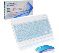 Teclado y mouse inalámbricos, juego de teclado y mouse Bluetooth recargable, mini teclado pequeño, plano, para computadora/iPad/PC/portátil/tablet/Surface/Mac/Microsoft/Android/Windows azul