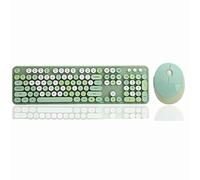 Teclado Y Mouse Inalámbricos, Juego de Teclado Y Mouse Inalámbricos de 104 Teclas de 2.4Ghz, Estilo Retro de Máquina de Escribir, Diseño de Teclas Altas, Lindo Teclado de Escritorio de (Verde)