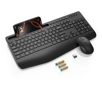 Teclado y mouse inalámbricos, reposamuñecas ergonómico, soporte para teléfono, combo de teclados sin retrasos de 2.4 G, juego inalámbrico silencioso para computadora, laptop, PC, Mac, Windows,