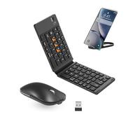Teclado y mouse plegable, combo de teclado y mouse Bluetooth, BT5.0/BT3.0/2.4G, combo portátil recargable USB-C para viajes y para laptop, iPad, tabletas, iOS y Android, actualización negra