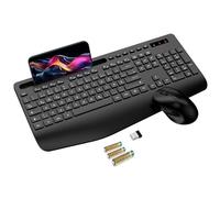Teclado y Ratón Inalámbrico 2.4G con Reposamuñecas, Soporte para Teléfono, Batería Incluida, Ergonómico, Silencioso para Portátil, PC, Mac