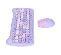 Teclado y Ratón Inalámbricos de 2,4G, Combinación de Colores de Gato, Miniteclado con Forma de Gato para Juegos de Oficina, Teclado y Ratón Ashata (Color Mixto Violeta)