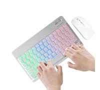 Teclado y ratón luminoso: combinación inalámbrica retroiluminada de 7 colores, accesorios electrónicos de escritorio portátiles, diseño ergonómico y , presión silenciosa sobre las teclas con un