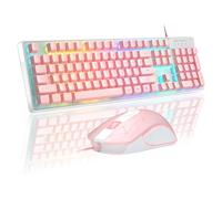 Teclado y ratón para juegos, K1 7 colores LED retroiluminado, teclado con 104 teclas para ordenador PC Gaming Keyboard para PC/ordenador portátil