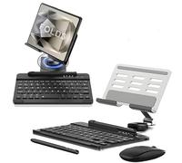 Teclado y soporte Galaxy Z Fold 6 con mouse compatible con Samsung Galaxy Z Fold 6 5G, juego de teclado y mouse Bluetooth con bolígrafo + soporte de escritorio para teléfono (plateado)